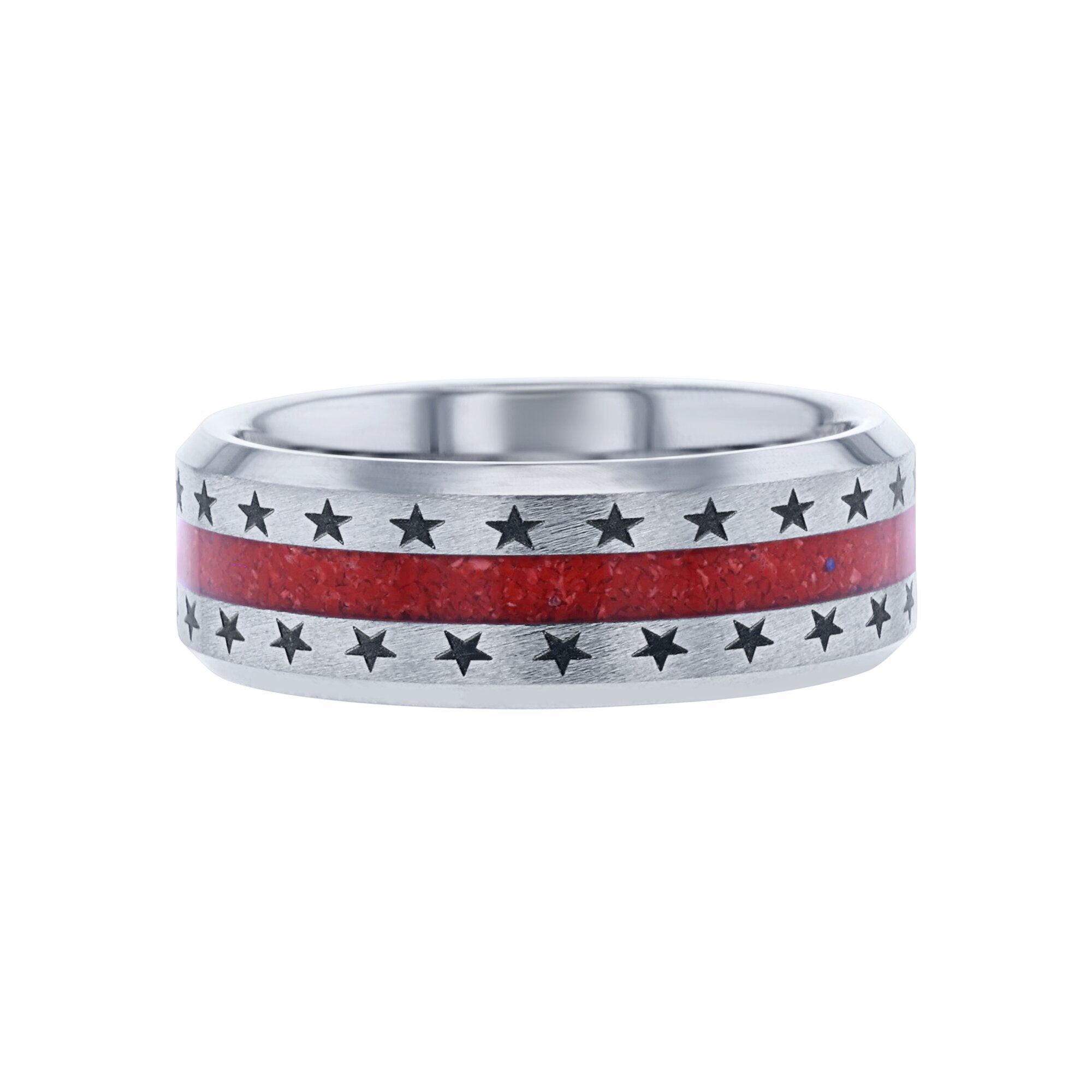 Stars and Stripes Tungsten & Coral Wedding Ring