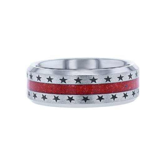 Stars and Stripes Tungsten & Coral Wedding Ring