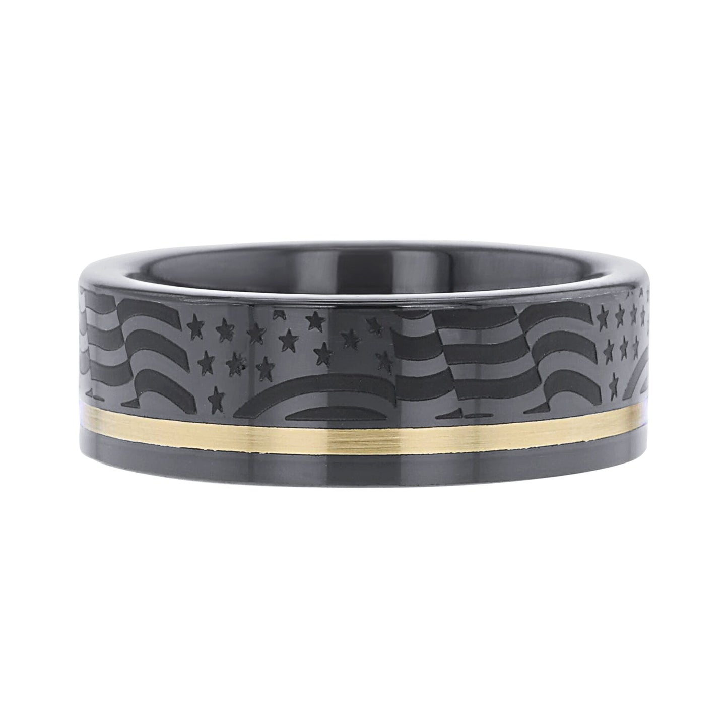 Old Glory Black Ceramic & 14K Gold Wedding Ring