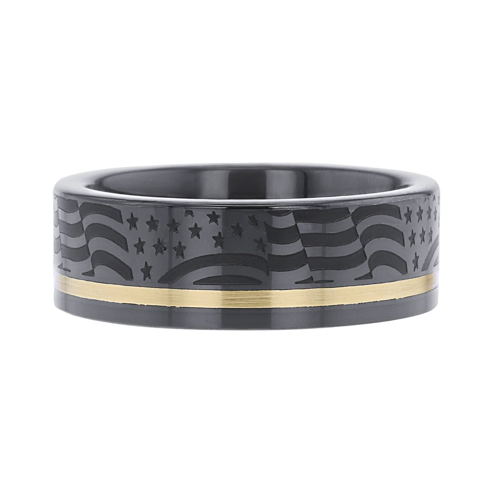 Old Glory Black Ceramic & 14K Gold Wedding Ring