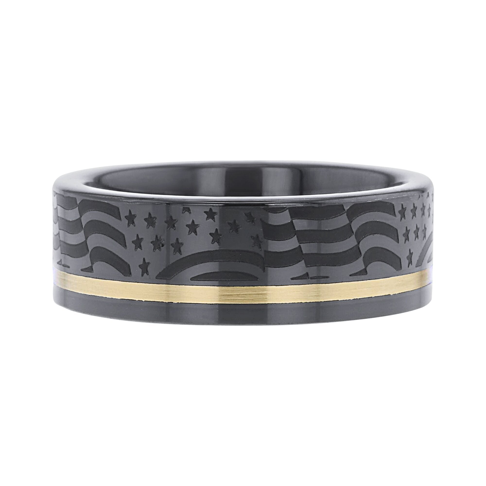 Old Glory Black Ceramic & 14K Gold Wedding Ring