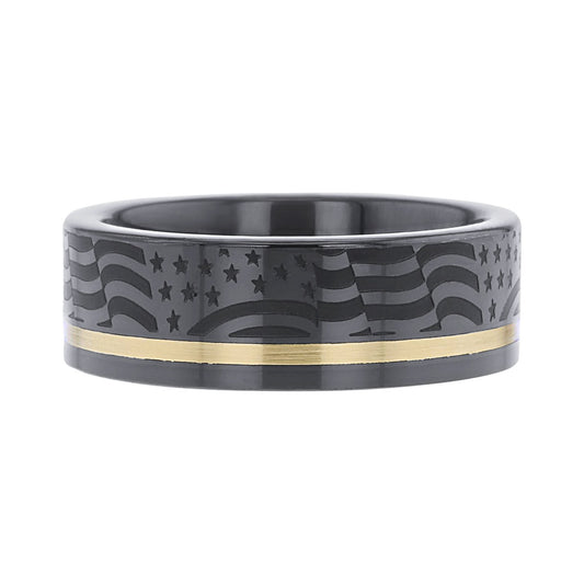 Old Glory Black Ceramic & 14K Gold Wedding Ring