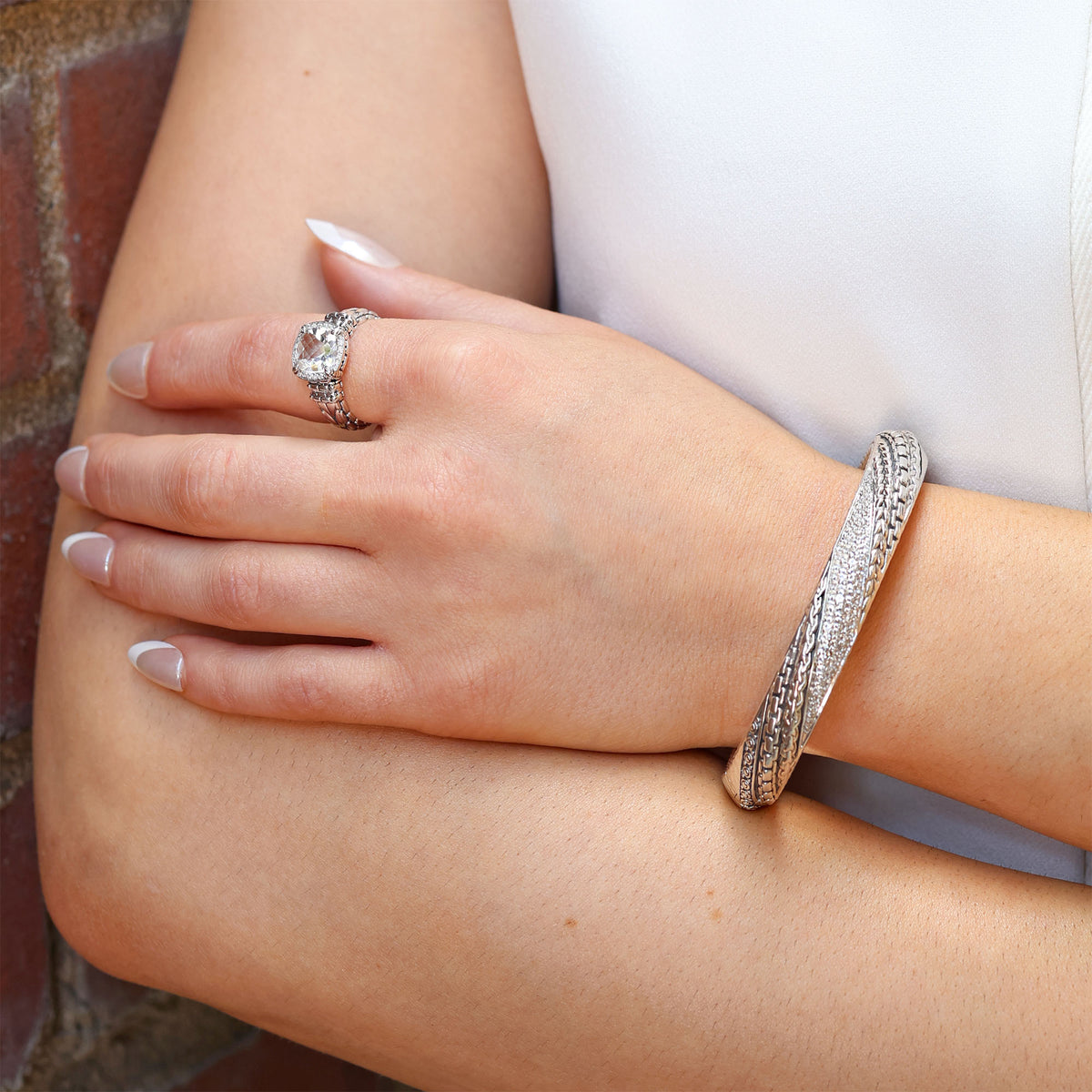 Silver Wolfe White Topaz Cuff Bracelet