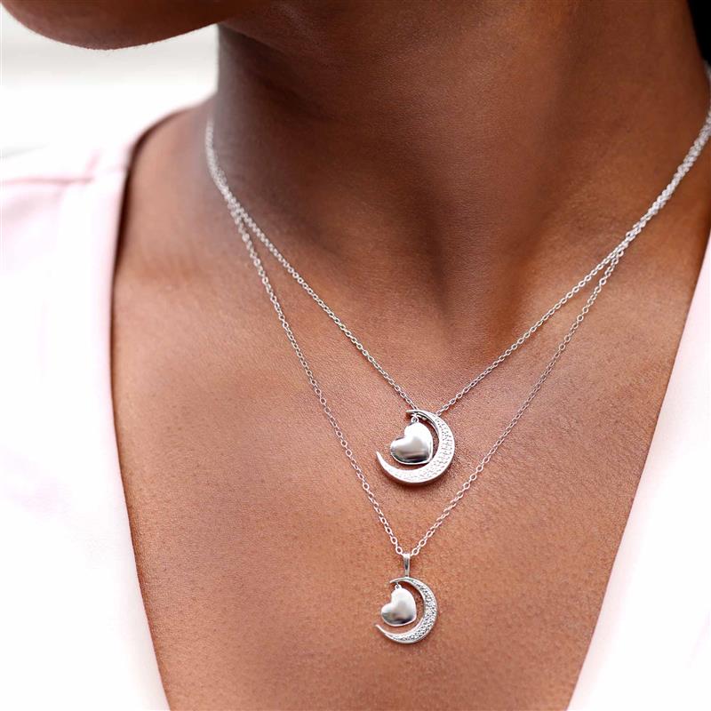 Petite Silver Moon and Back Diamond Necklace