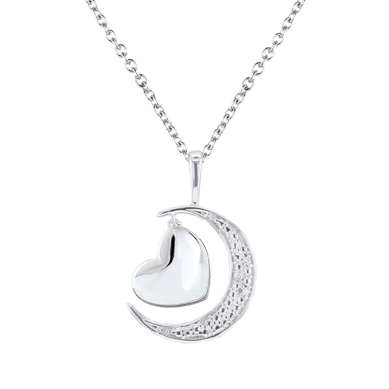 Petite Silver Moon and Back Diamond Necklace