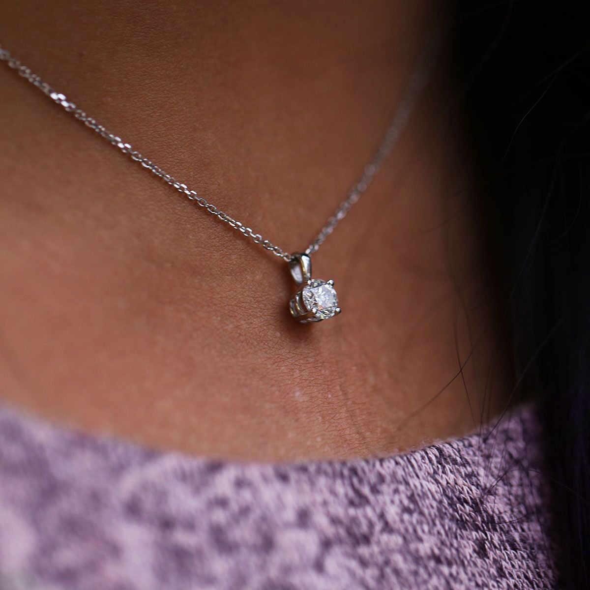 Round Solitaire Diamond Necklace 3/4ct