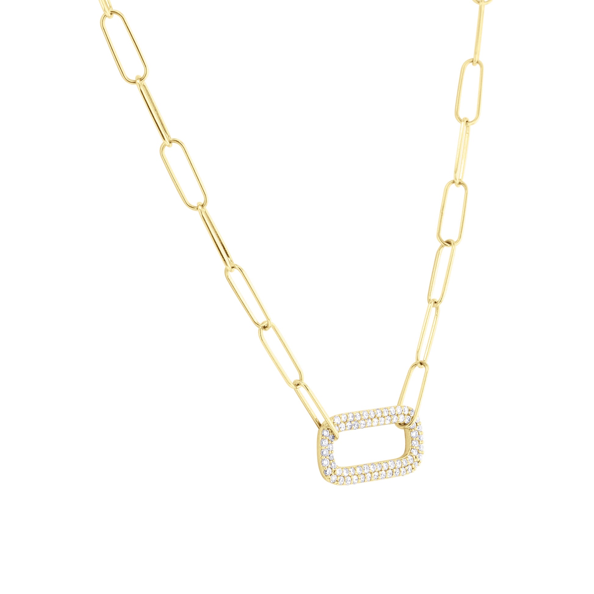 Gold Paper Clip Diamond Necklace