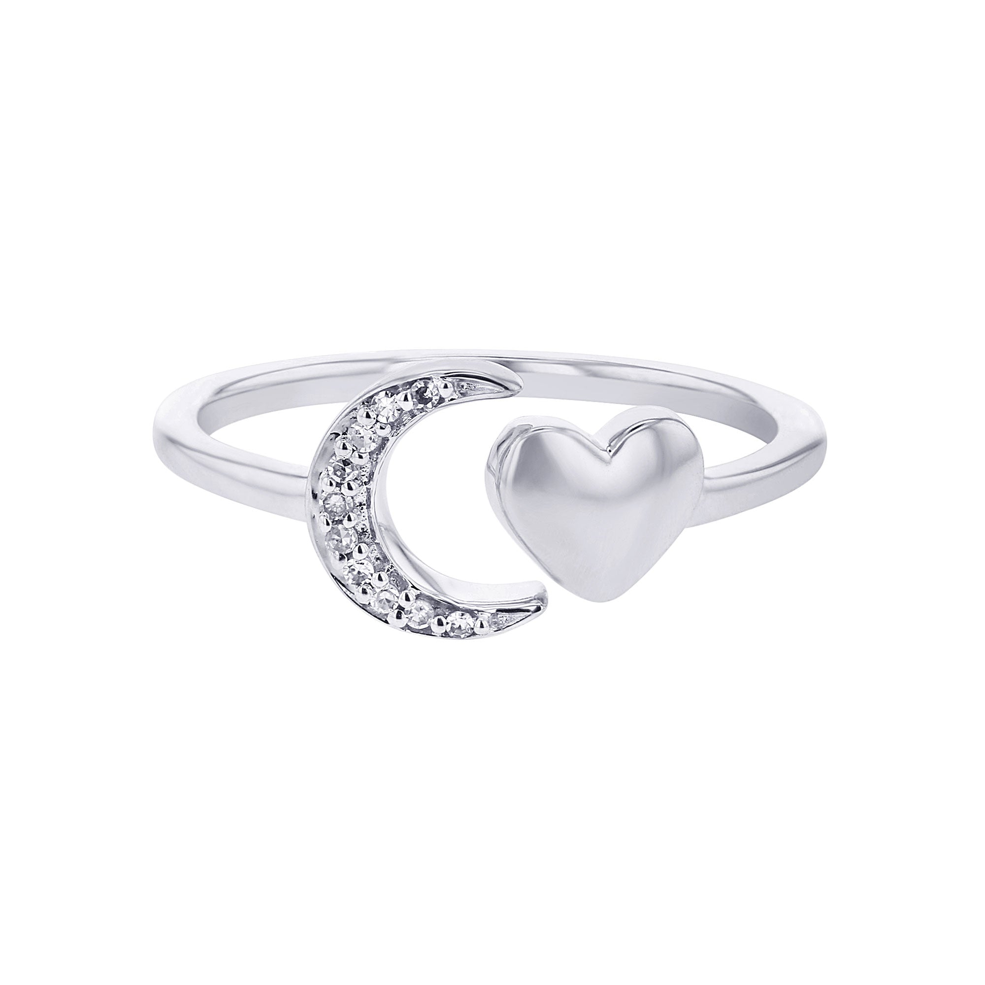 Silver Moon and Back Diamond Wrap Ring