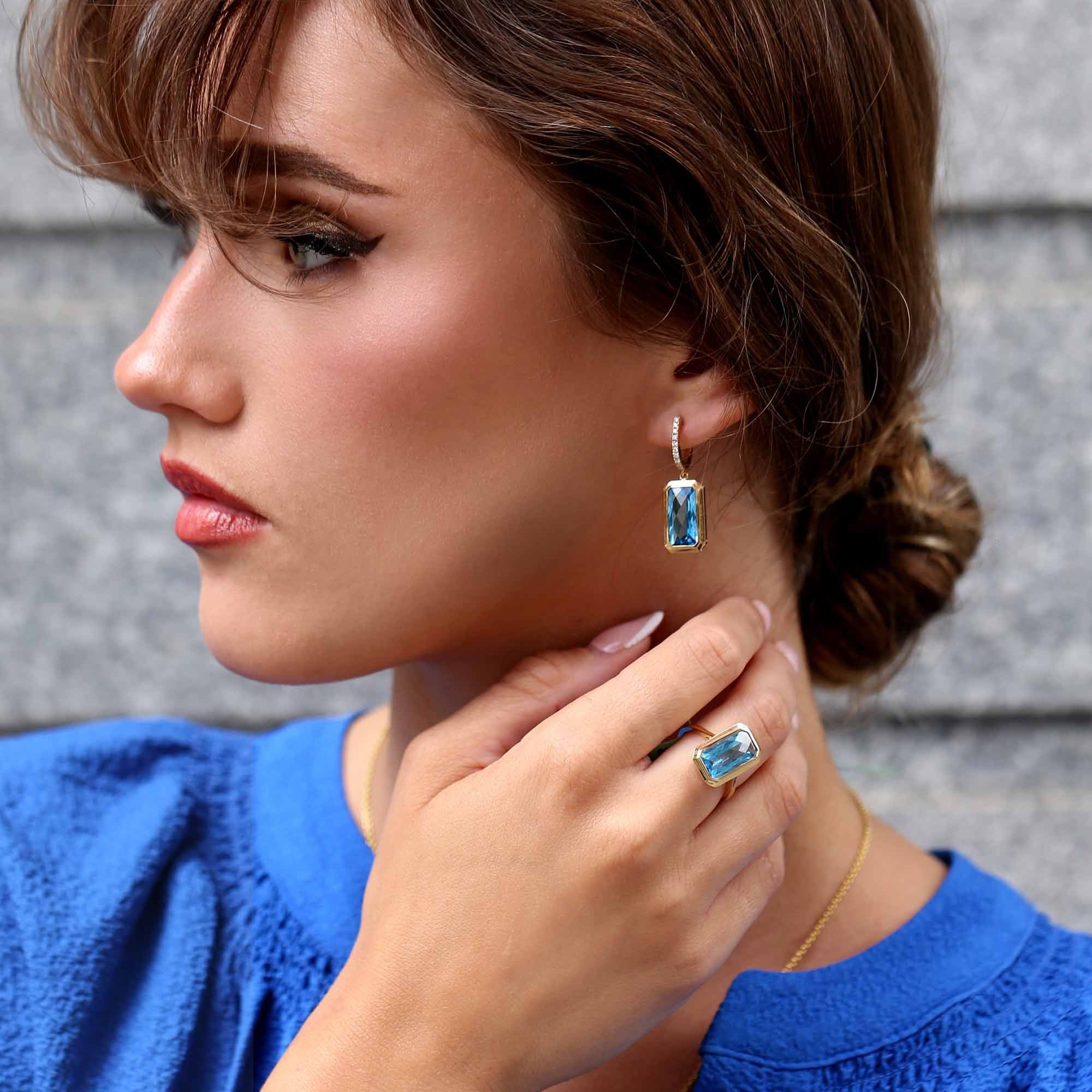 Hera Blue Topaz & Diamond Drop Earrings