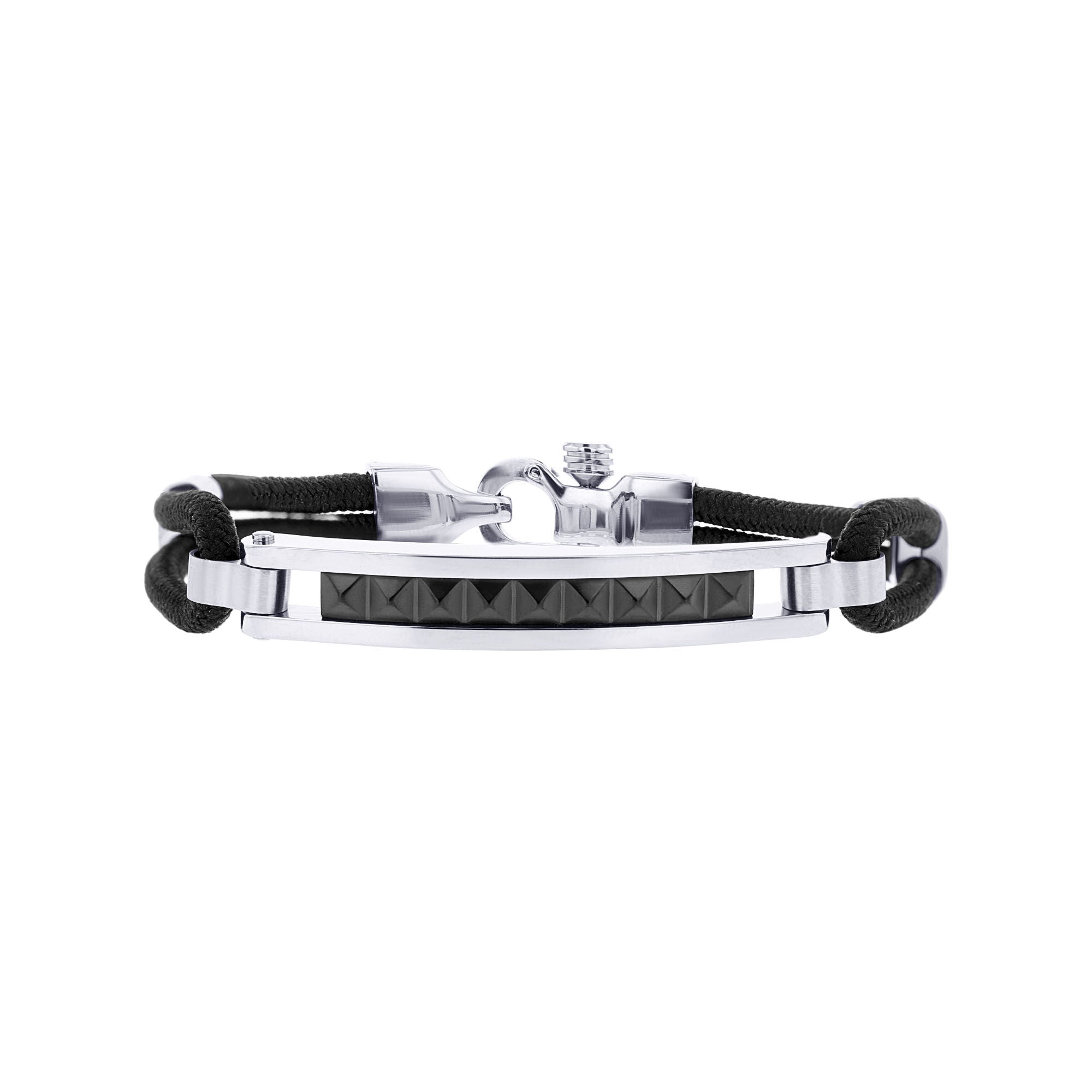 Verona Ion Plated Stainless Steel and Black Cord Bracelet