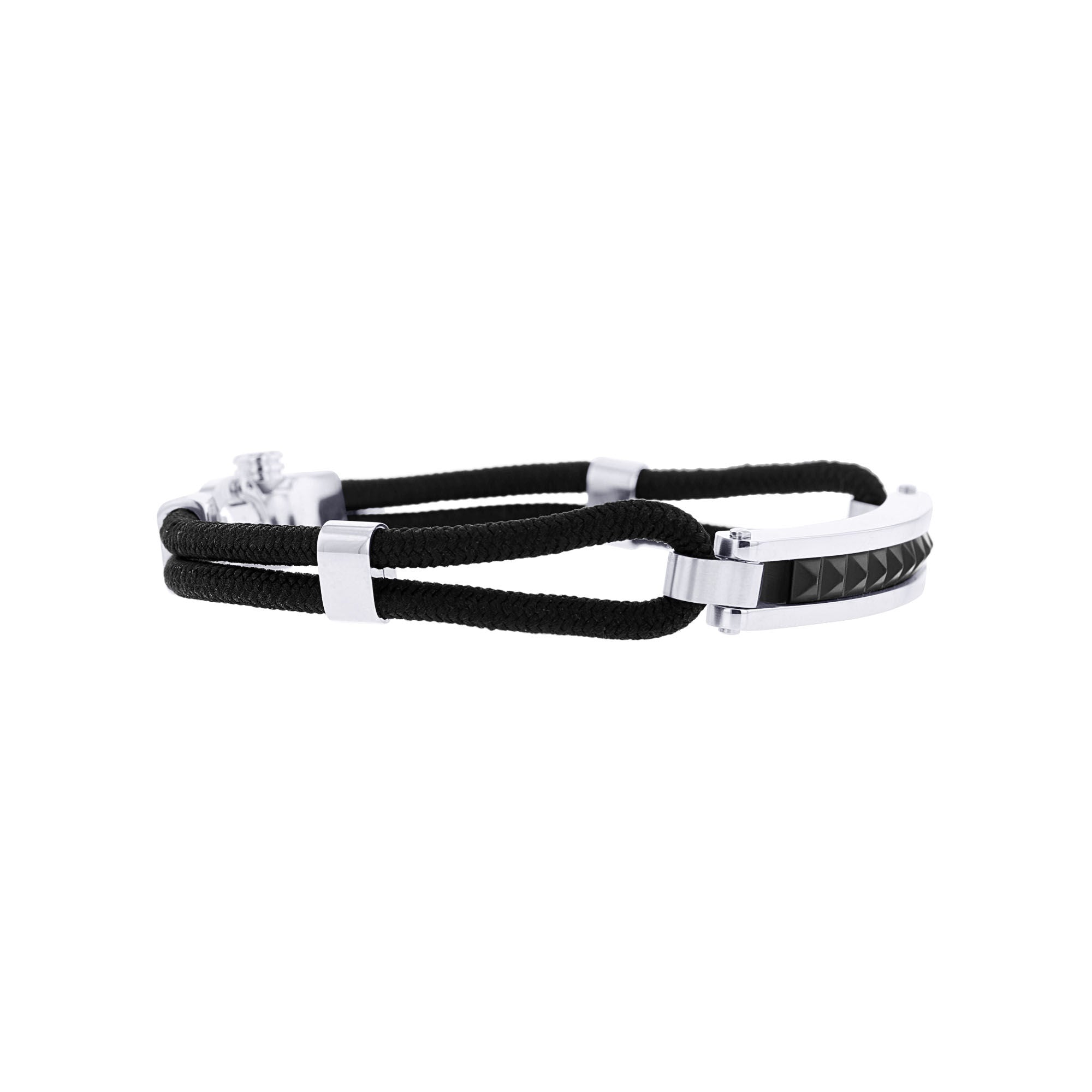 Verona Ion Plated Stainless Steel and Black Cord Bracelet