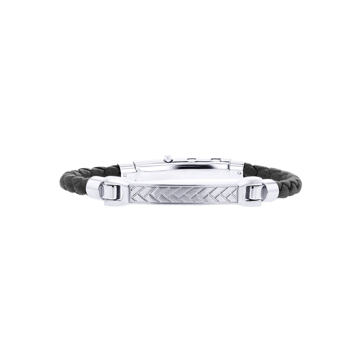 Bronte Stainless Steel and Black Leather Bracelet