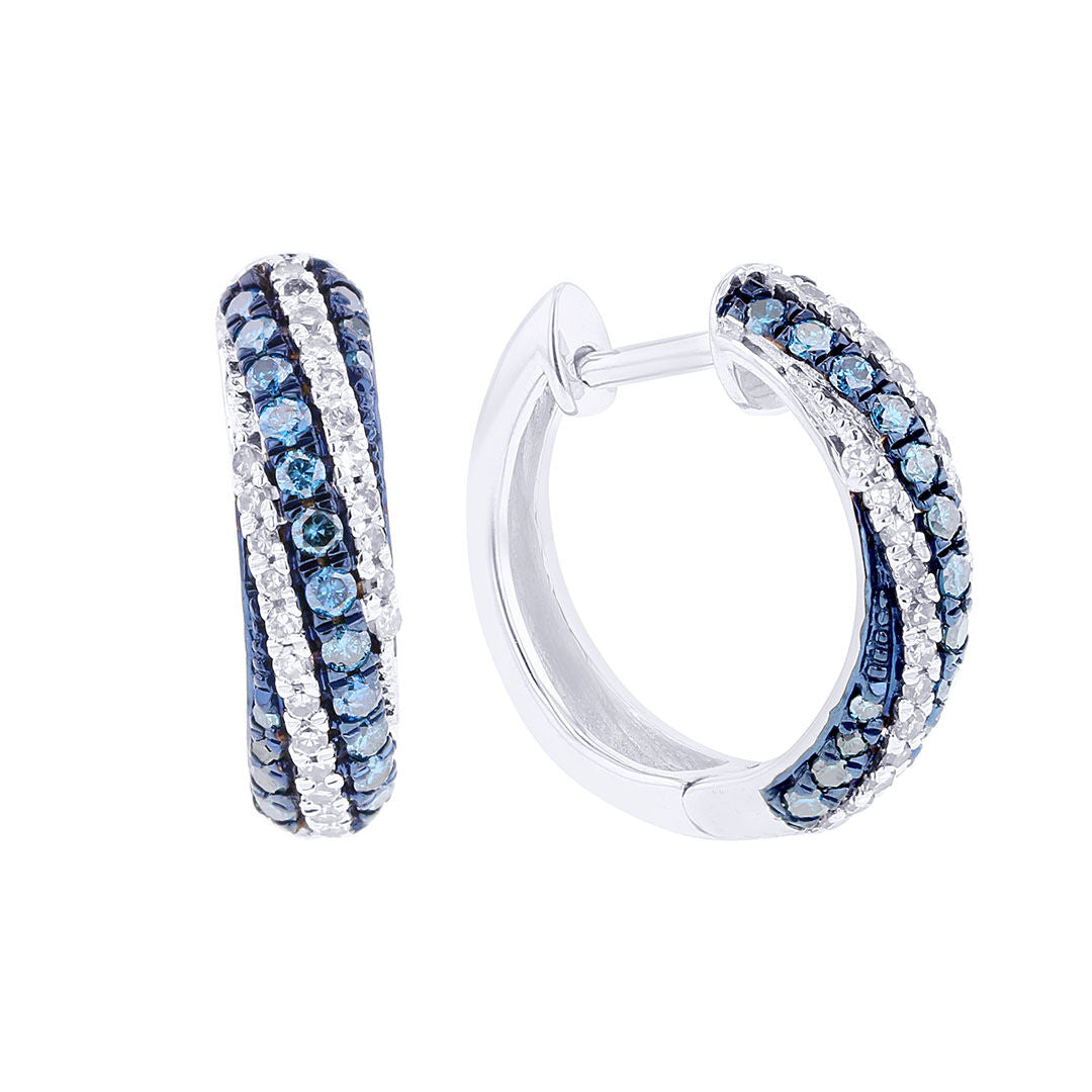 Silver Twist Sky Blue Diamond Hoop Earrings