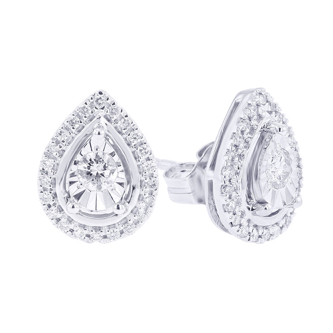 Silver Mirage Pear Halo Diamond Earrings