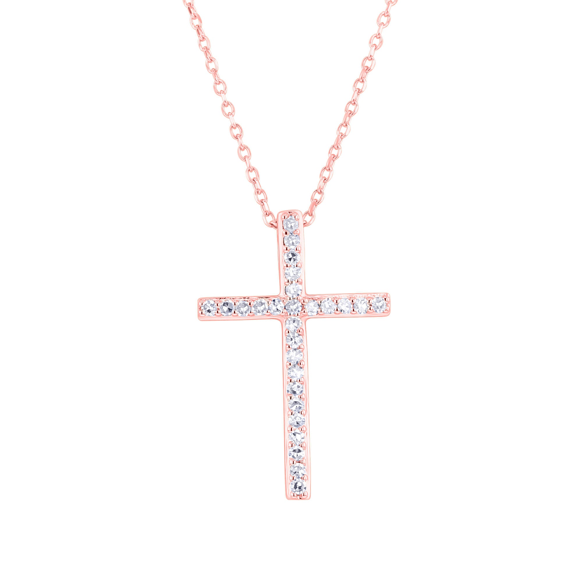 Pink Diamond Cross Necklace - Rose Gold