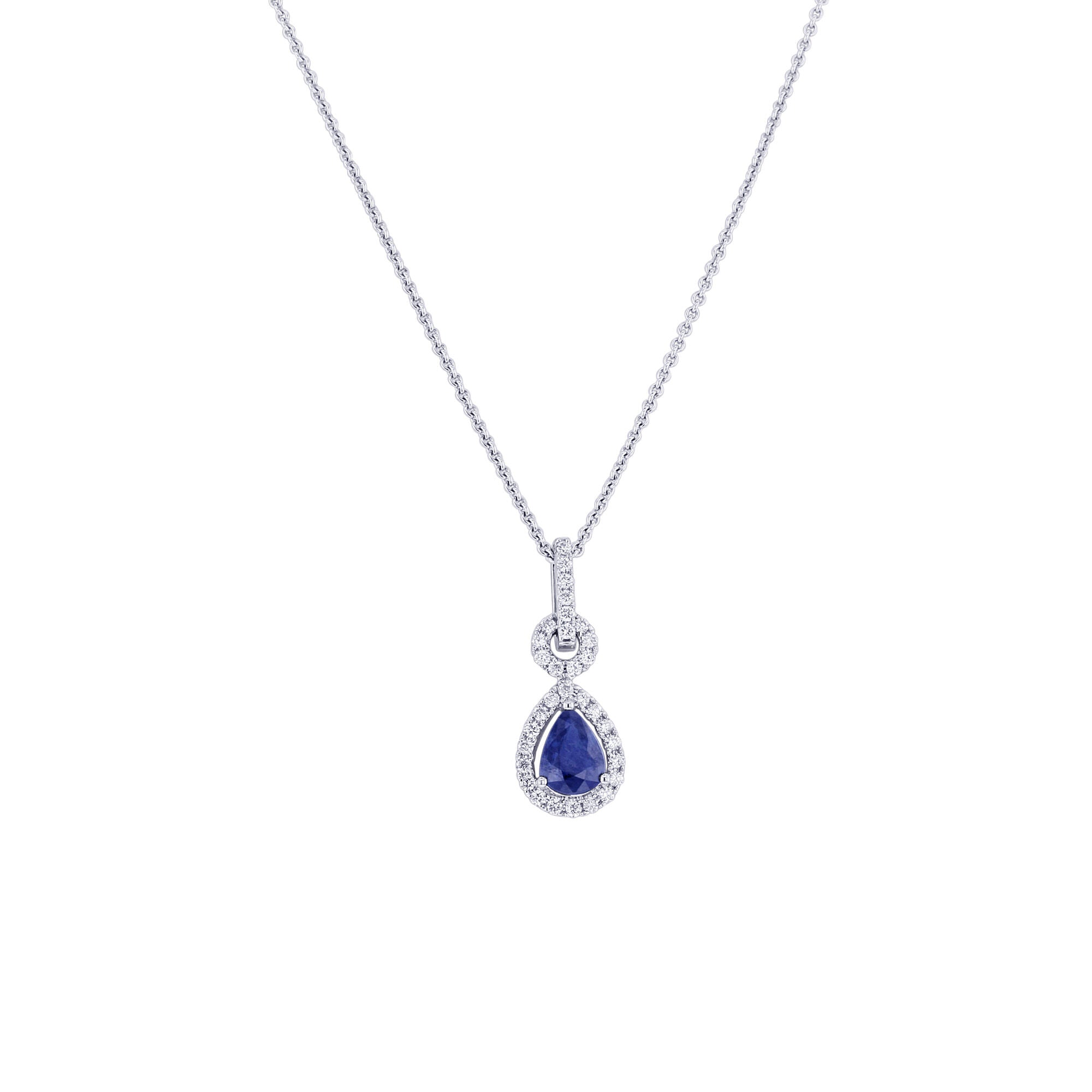 Slate Sapphire and Diamond Halo Drop Necklace