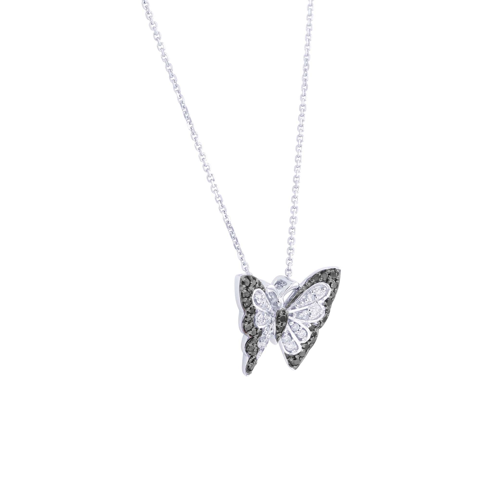 Silver Black Emperor Butterfly Diamond Necklace