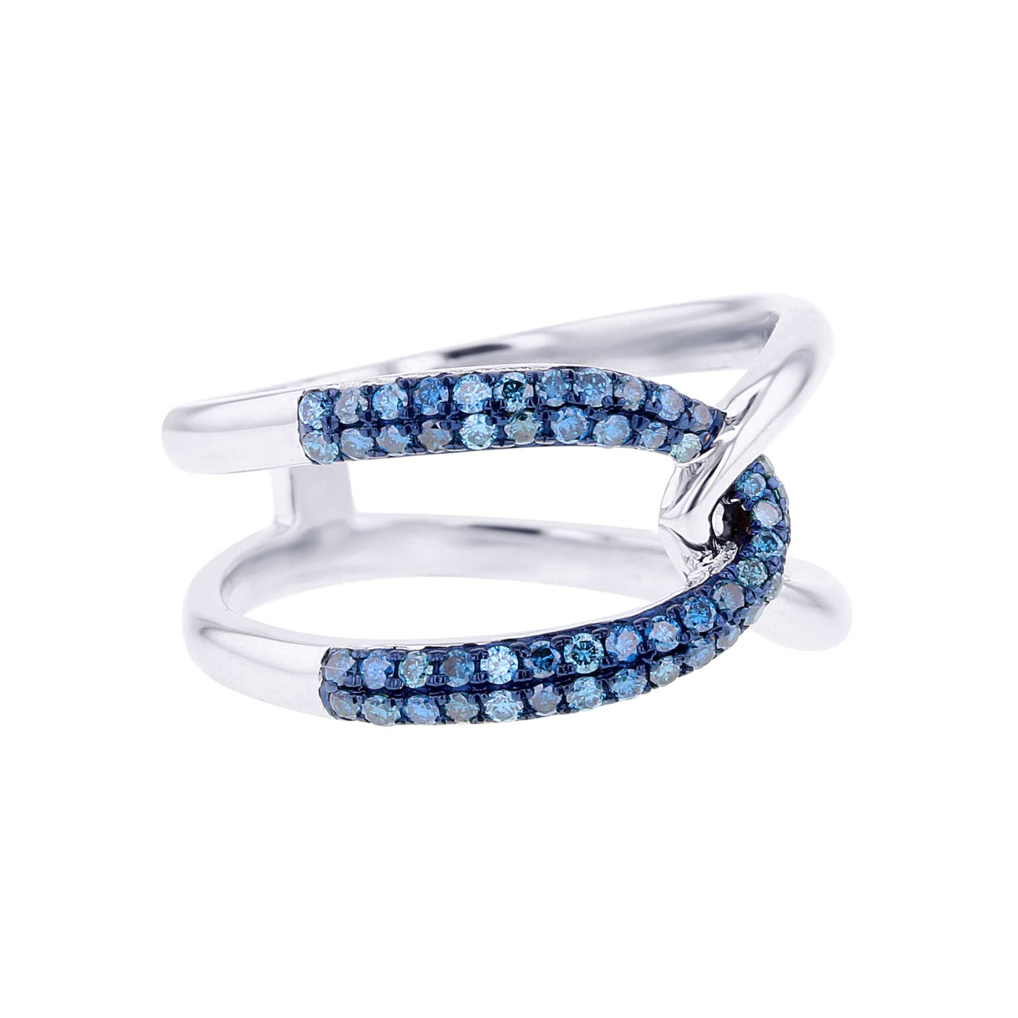 Silver Interlacing Sky Blue Diamond Ring