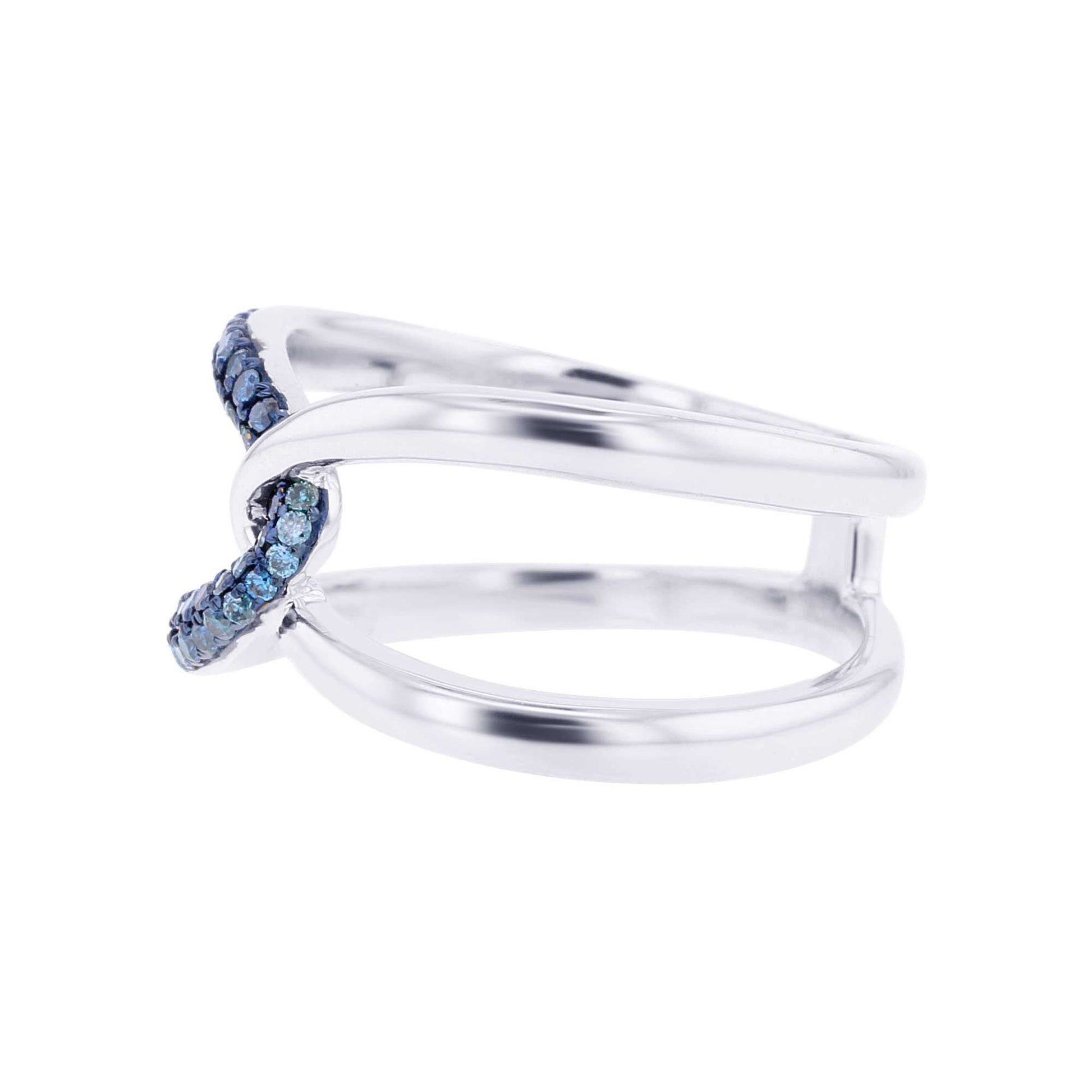 Silver Interlacing Sky Blue Diamond Ring