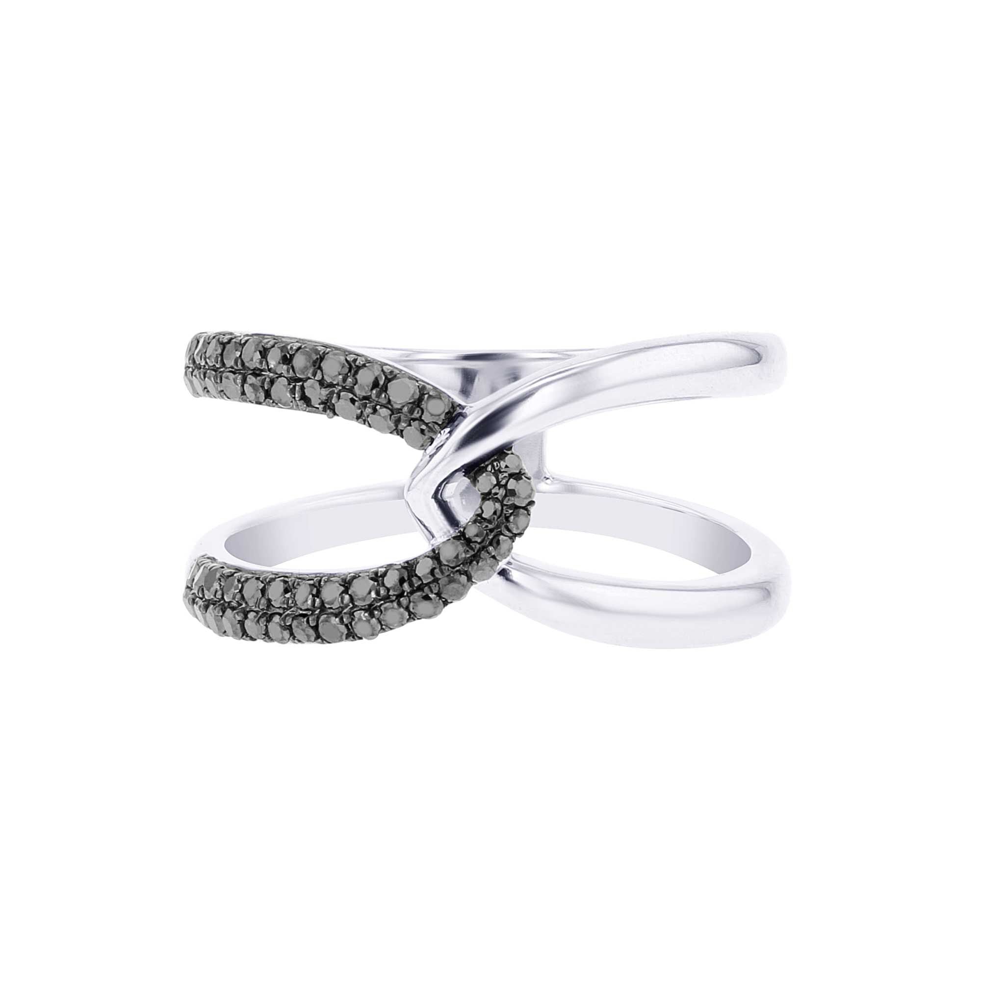 Silver Interlacing Black Diamond Ring