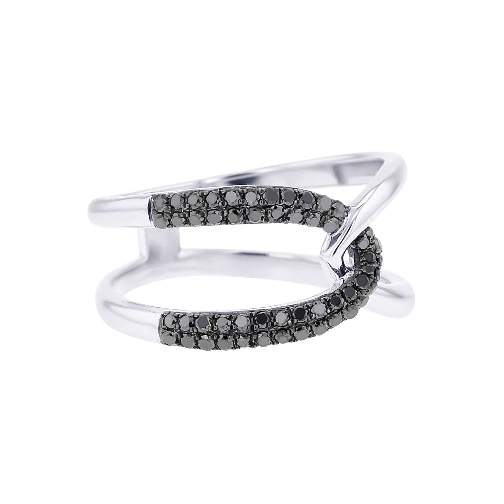 Silver Interlacing Black Diamond Ring