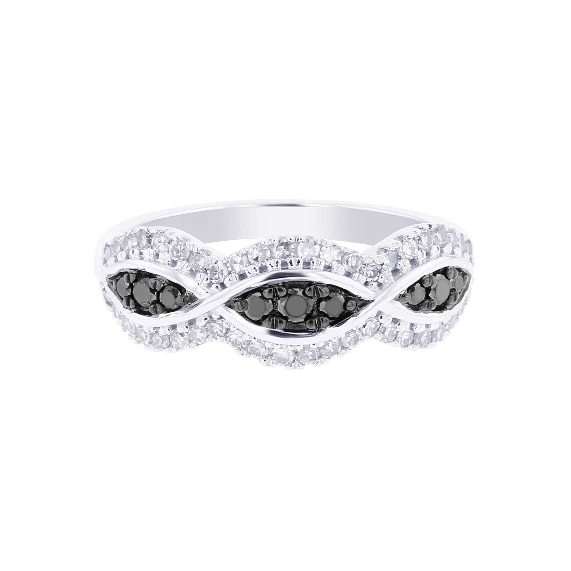 Silver Black & White Eyelet Diamond Ring