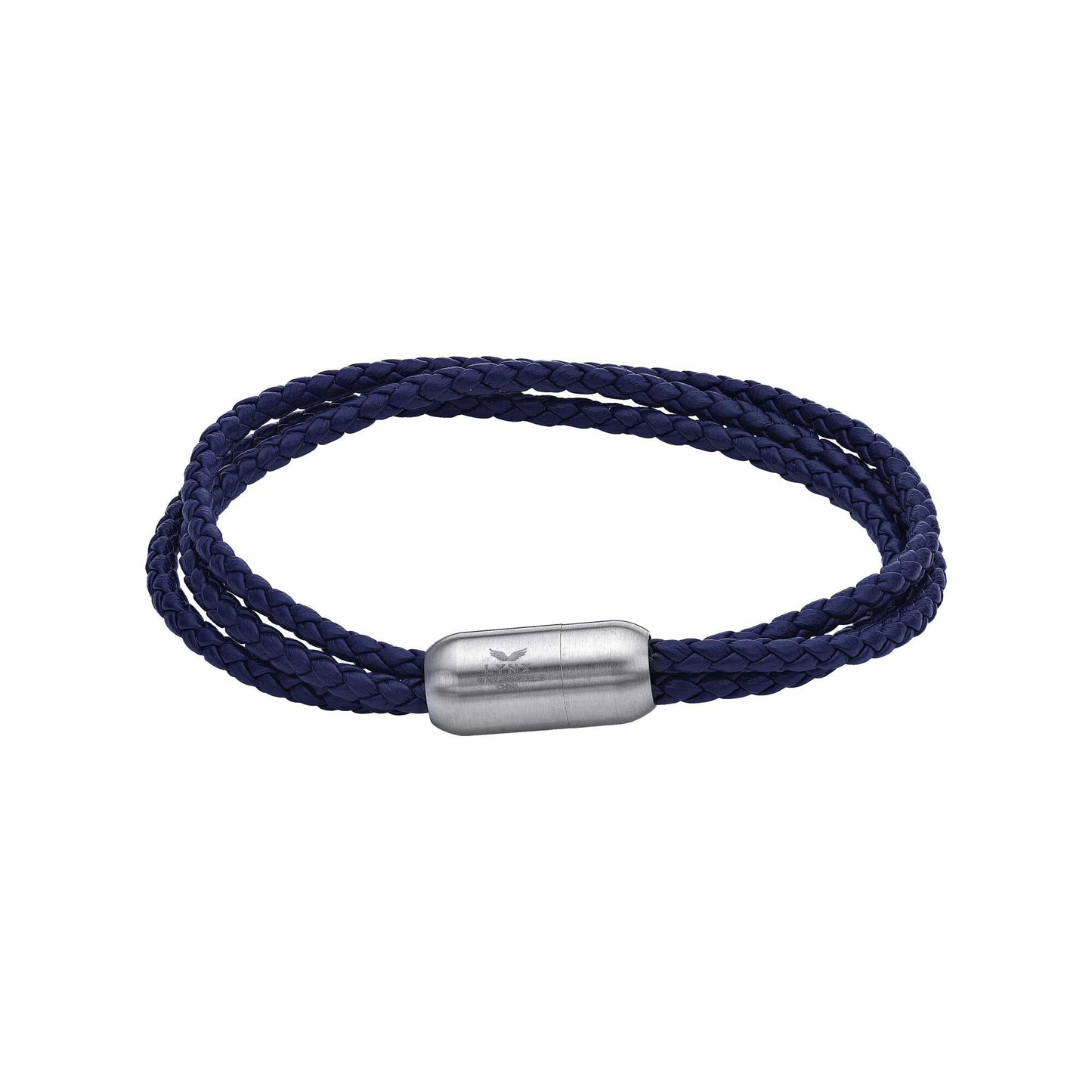 Brady Stainless Steel and Blue Leather Braided Bracelet