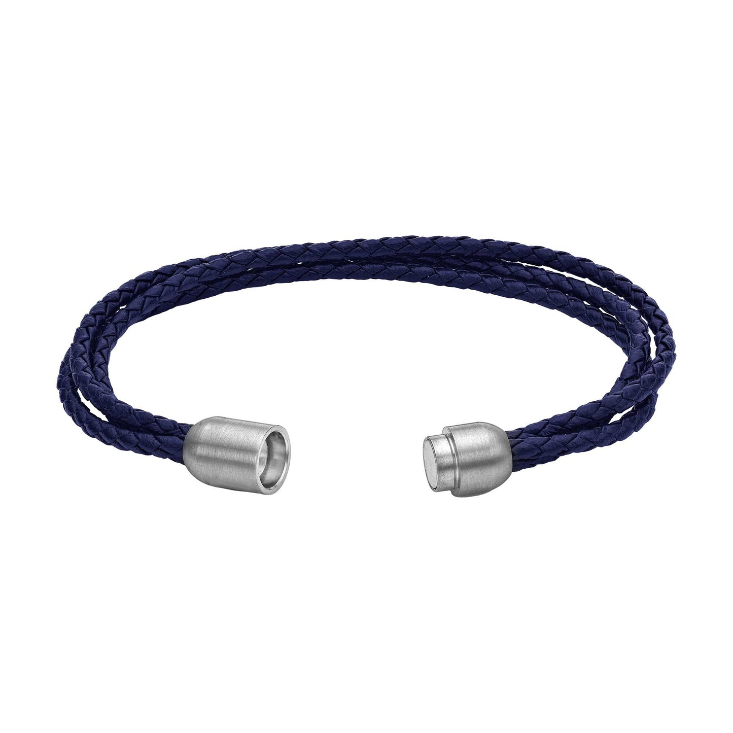 Brady Stainless Steel and Blue Leather Braided Bracelet