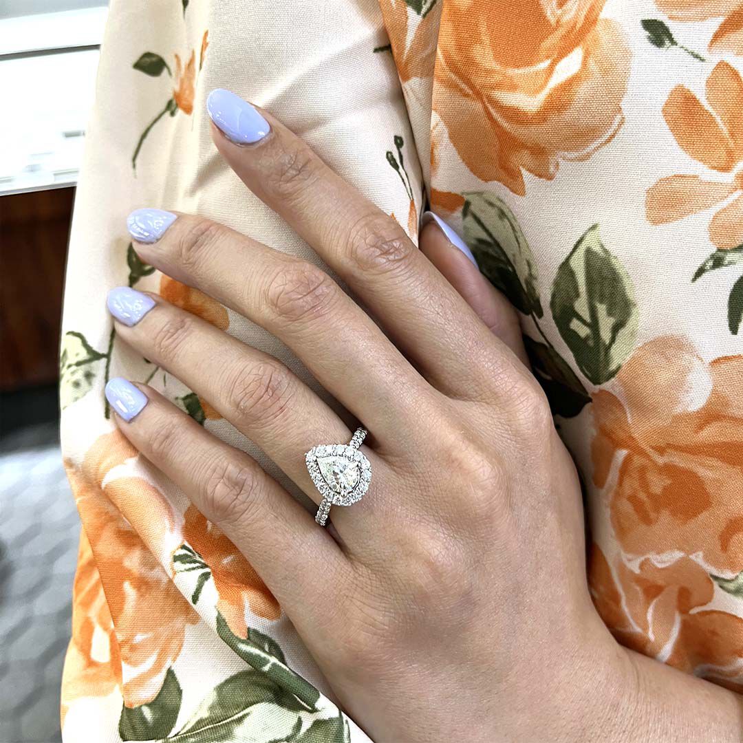 Classic Pear Halo Diamond Engagement Ring 2ct