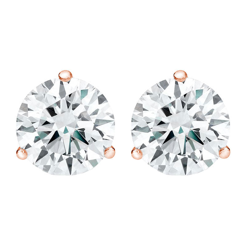 50ctw Lab-Created Round Cut Diamond Solitaire Stud Pair Earrings 14k Rose  Gold