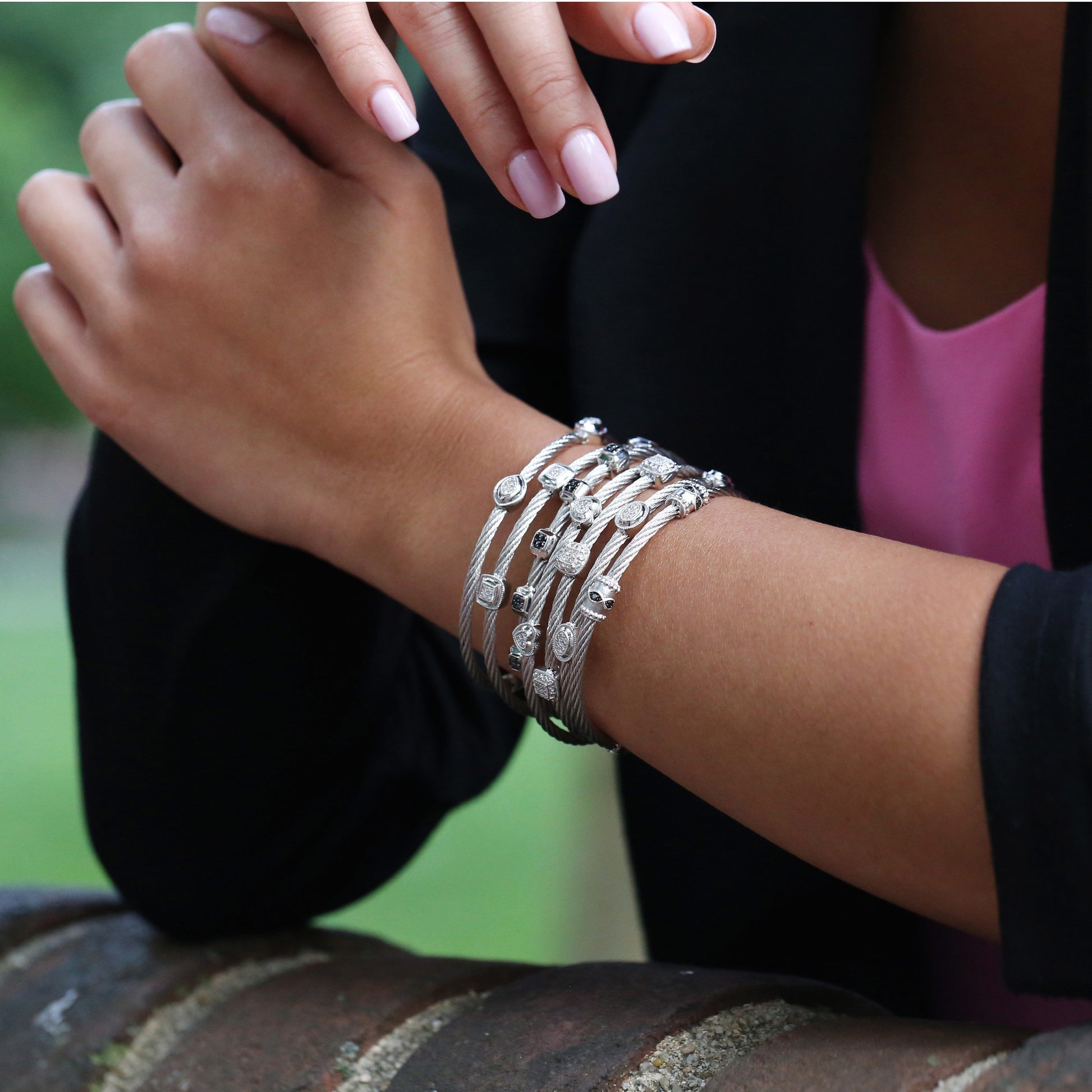 Royal Black Diamond Cable Bangle Bracelet