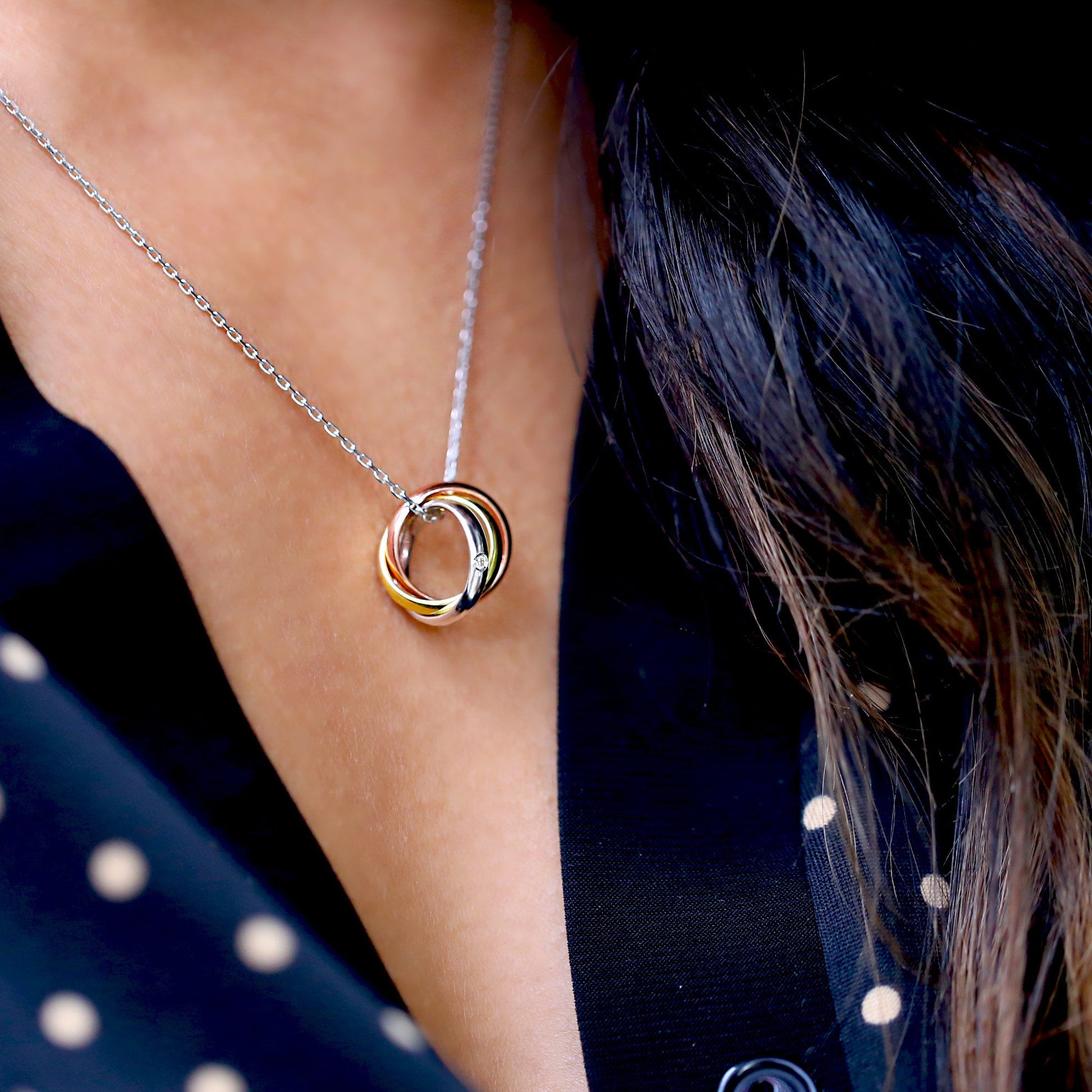 Silver Stella Tri-Color Diamond Necklace