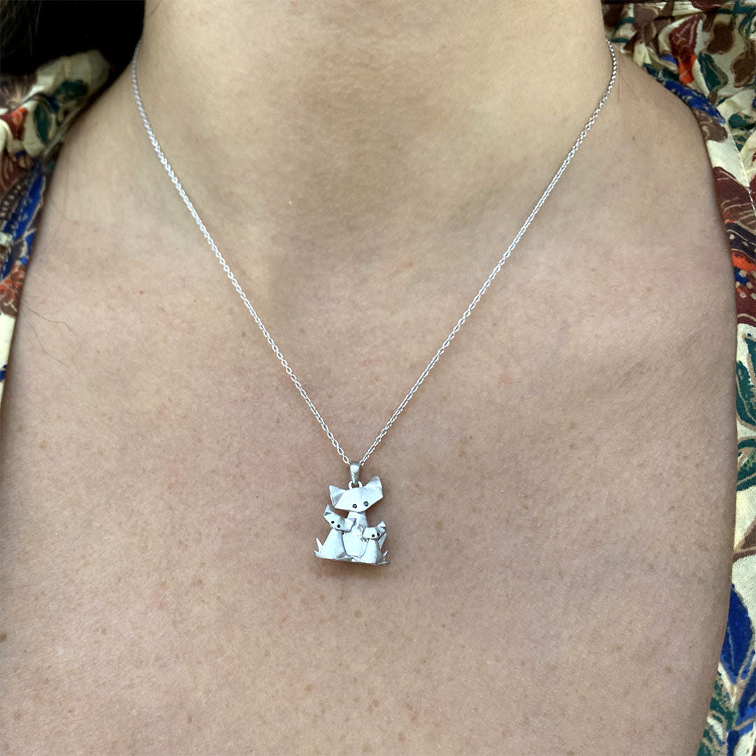 Mommy and Me Origami Cat 2 Child Diamond Necklace