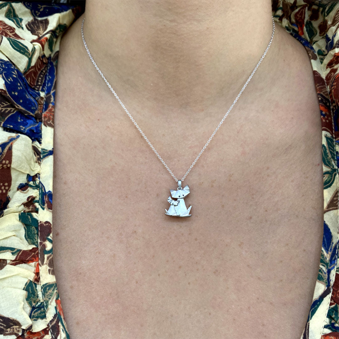 Mommy and Me Origami Cat Diamond Necklace