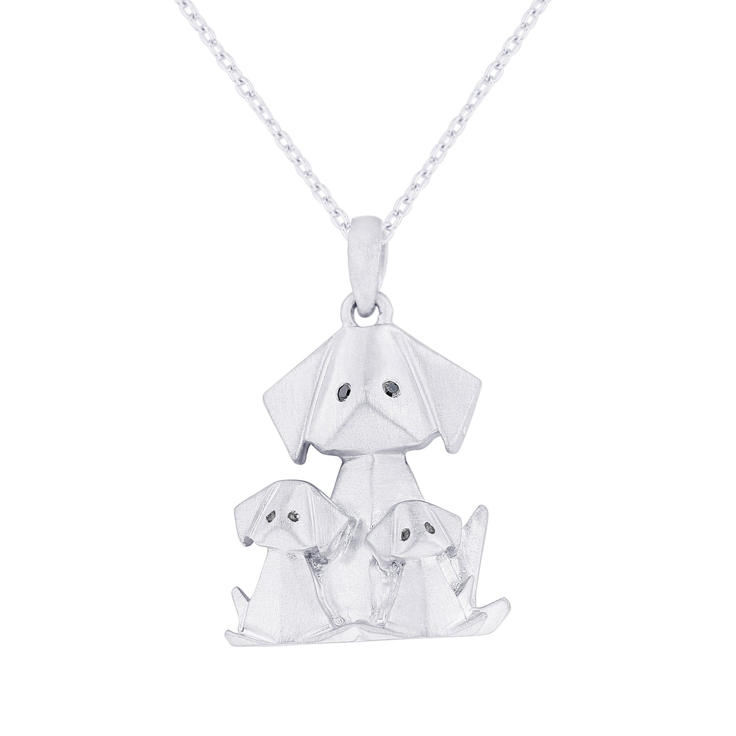 Mommy and Me Origami Dog 2 Child Diamond Necklace