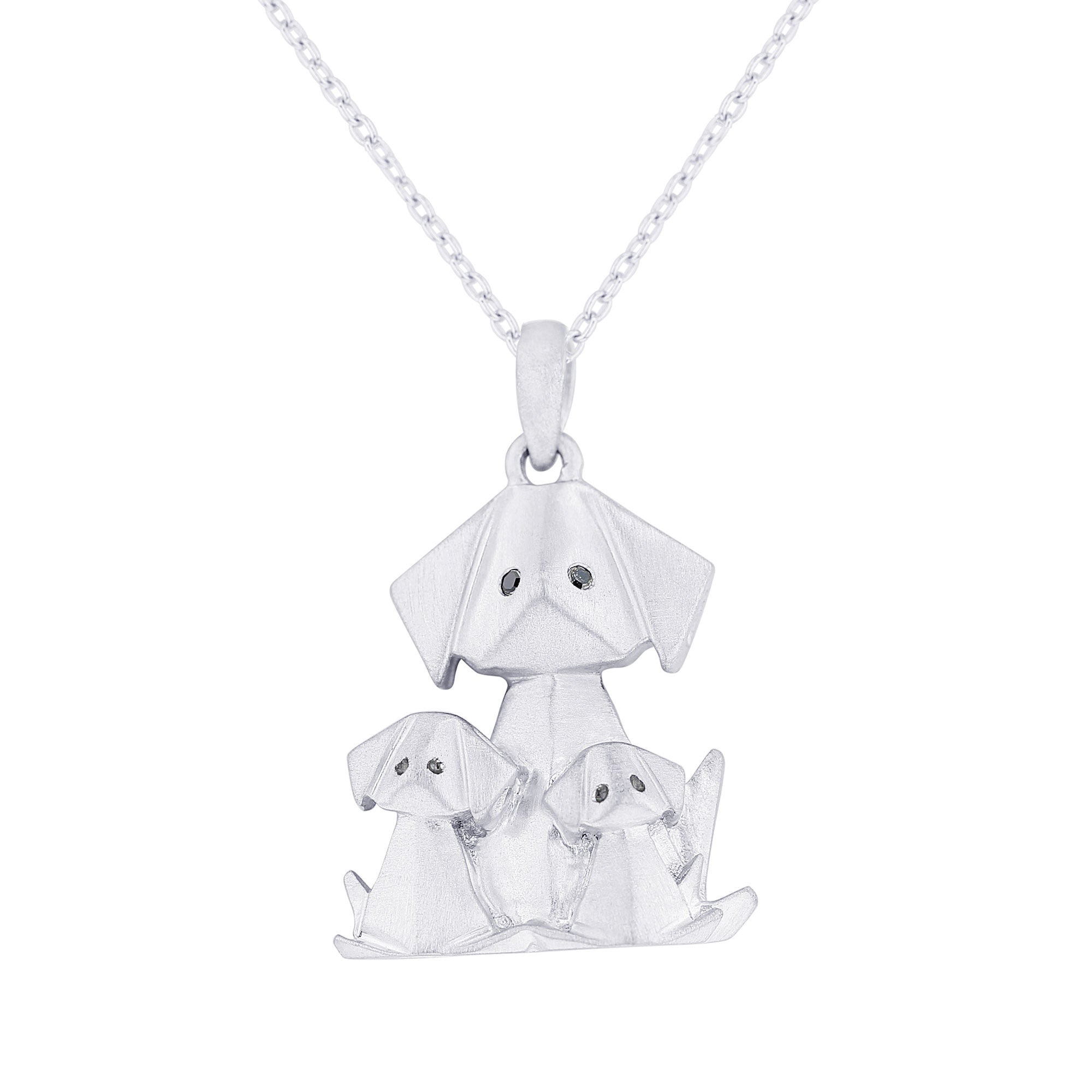 Mommy and Me Origami Dog 2 Child Diamond Necklace