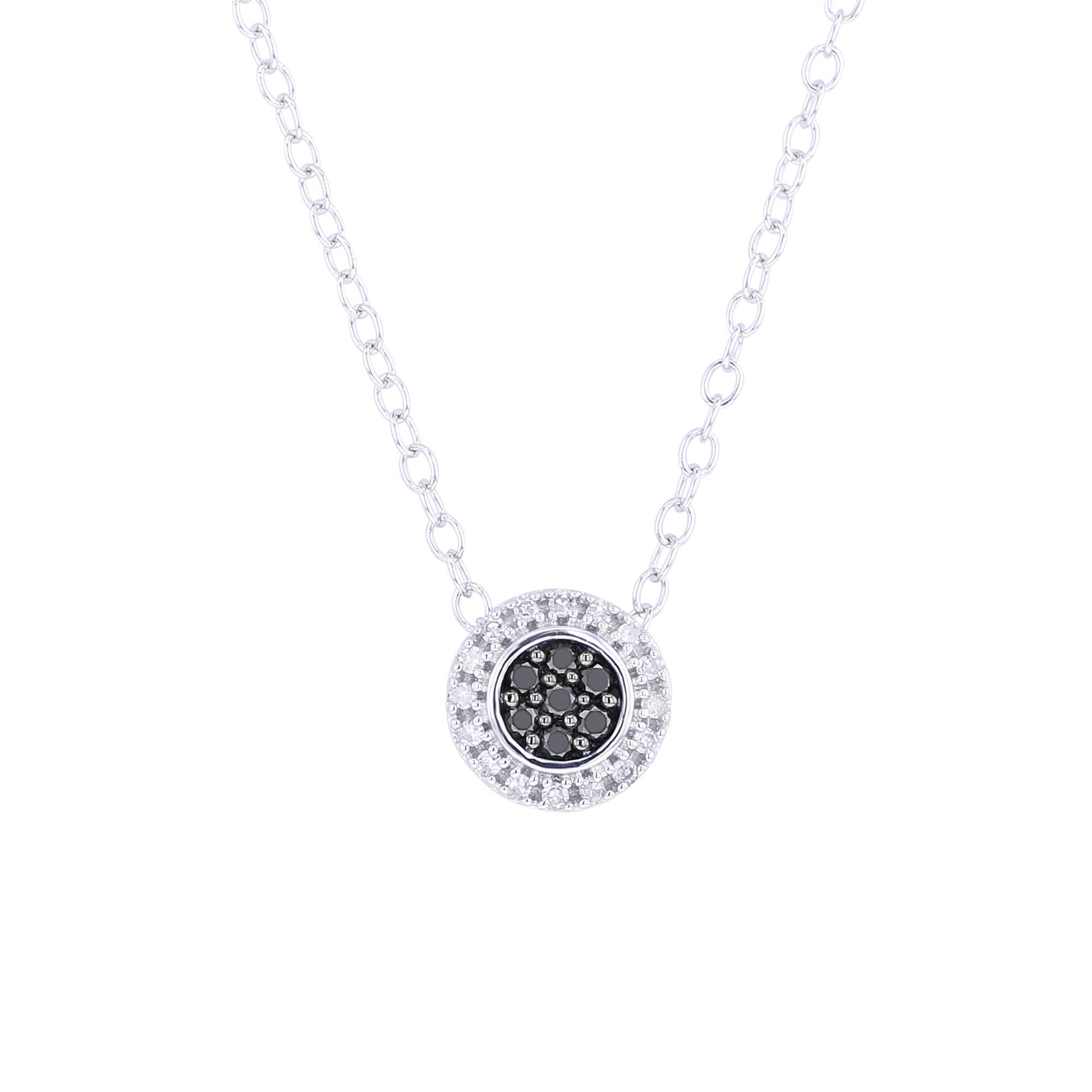 Silver Round Halo Black Diamond Slide Necklace