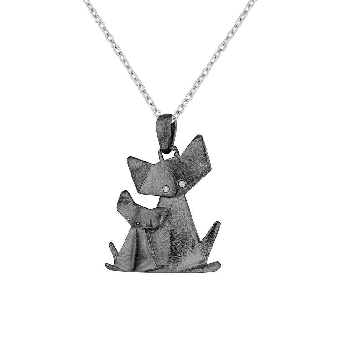 Mommy and Me Origami Cat Diamond Necklace