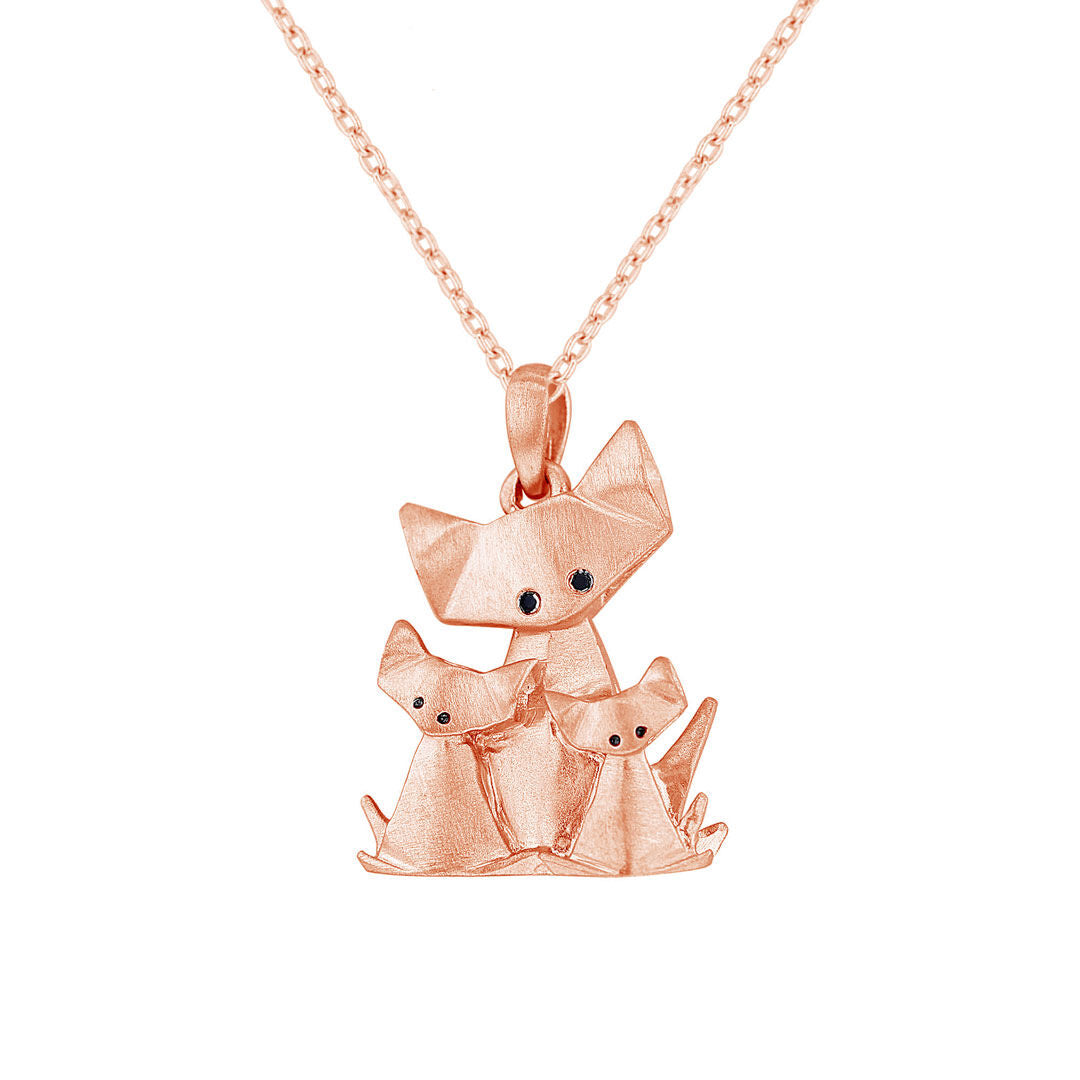 Mommy and Me Origami Cat 2 Child Diamond Necklace