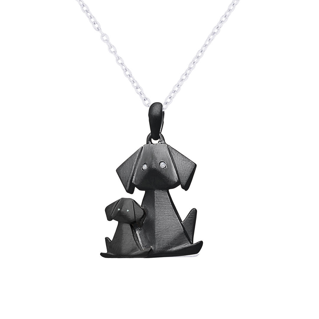 Mommy and Me Origami Dog Diamond Necklace