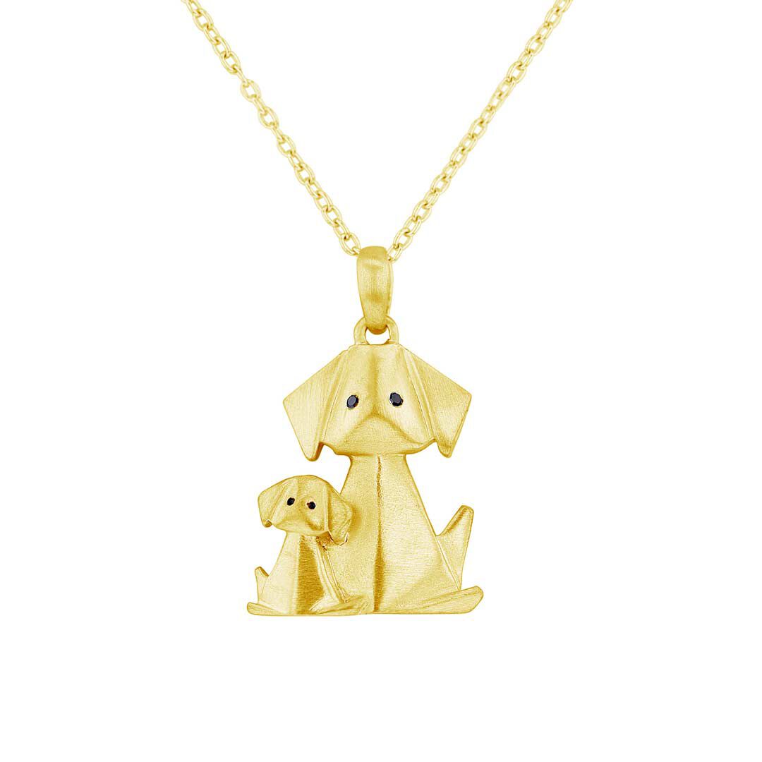 Mommy and Me Origami Dog Diamond Necklace