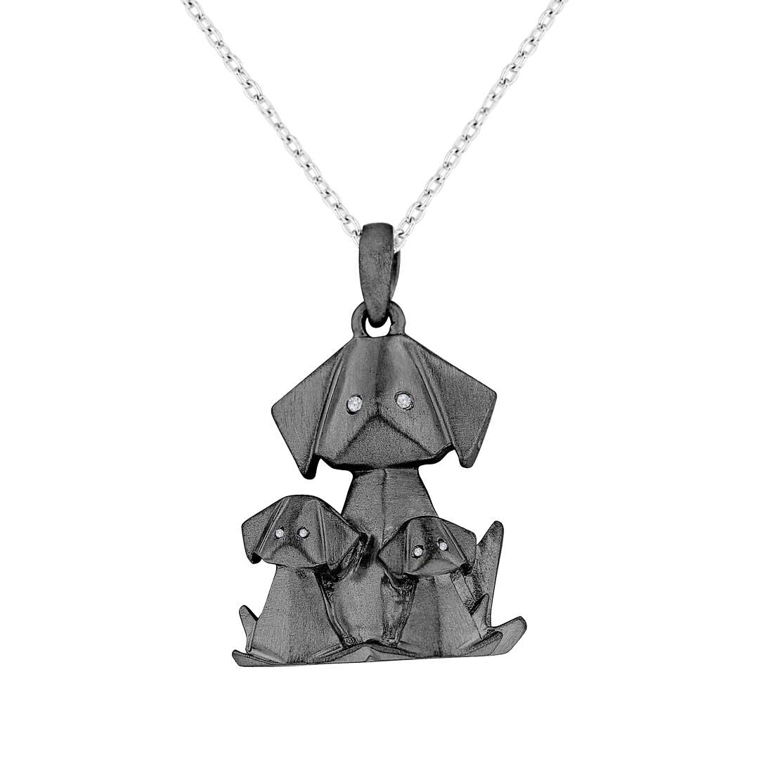 Mommy and Me Origami Dog 2 Child Diamond Necklace