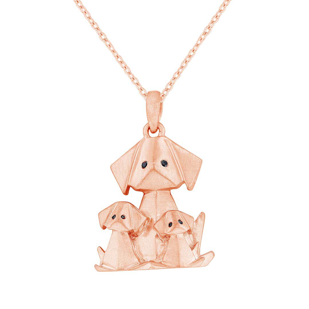 Mommy and Me Origami Dog 2 Child Diamond Necklace