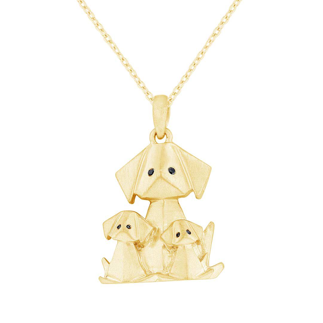Mommy and Me Origami Dog 2 Child Diamond Necklace