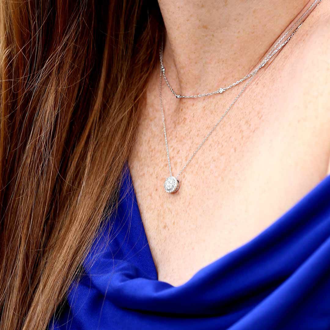Round Halo Cluster Diamond Necklace