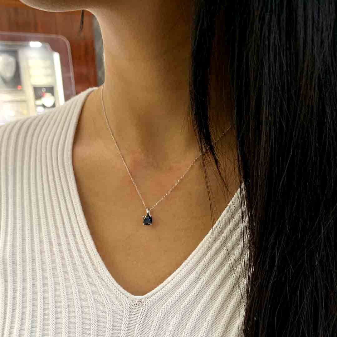 Black Diamond Solitaire Necklace 1ct