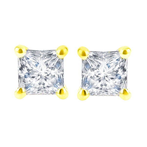 Amazon.com: 2 Carat 18K Yellow Gold Solitaire Diamond Stud Earrings  Princess Cut 4 Prong Push Back (H-I Color, I3 Clarity): Clothing, Shoes &  Jewelry
