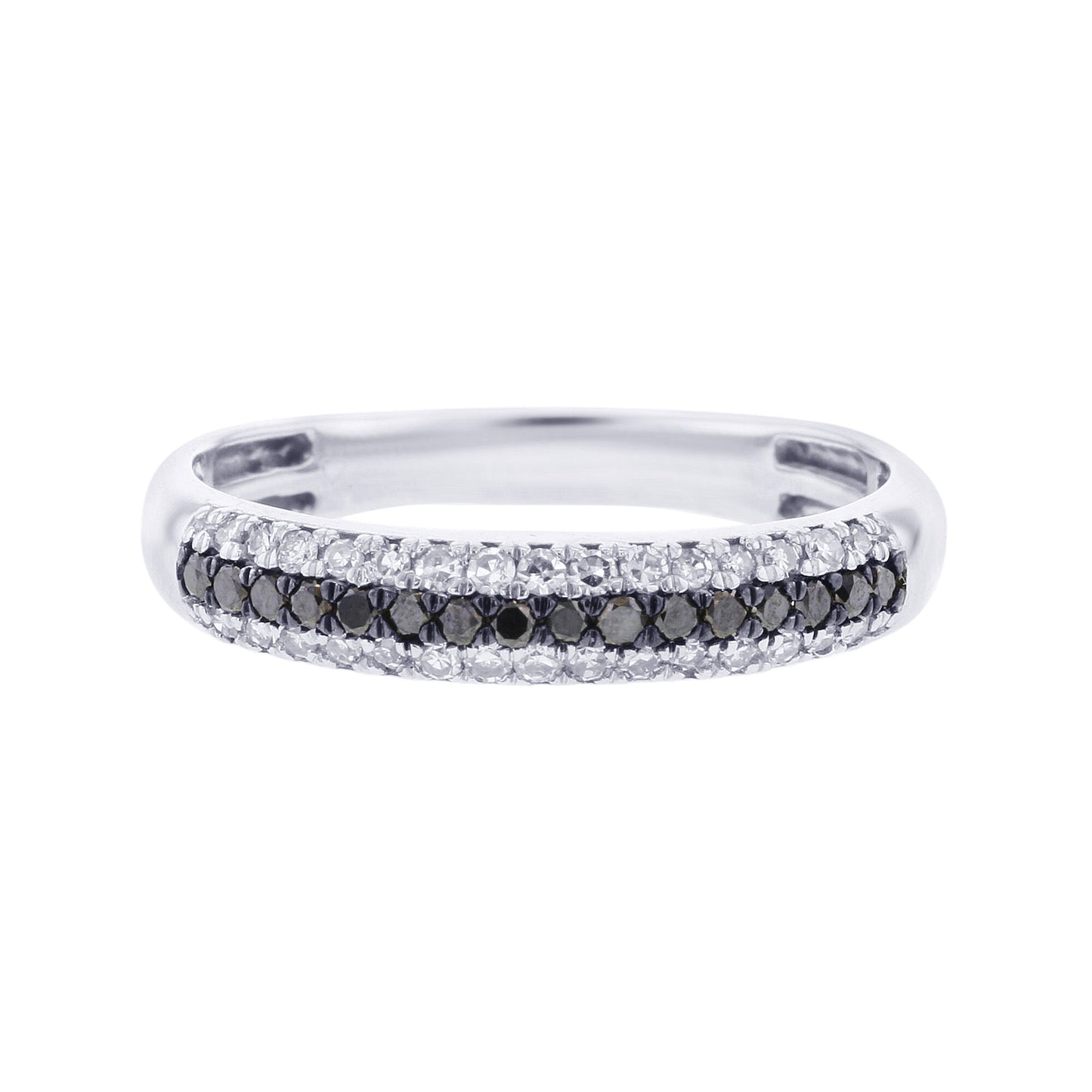Silver Linear Black and White Diamond Ring