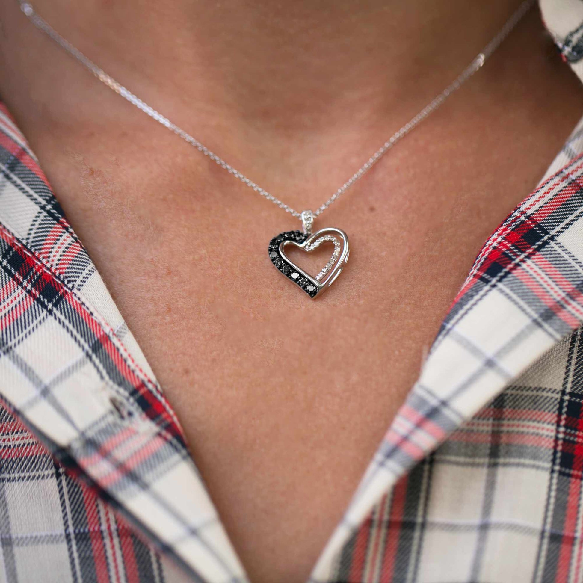 Silver Black & White Cynthia Heart Diamond Necklace