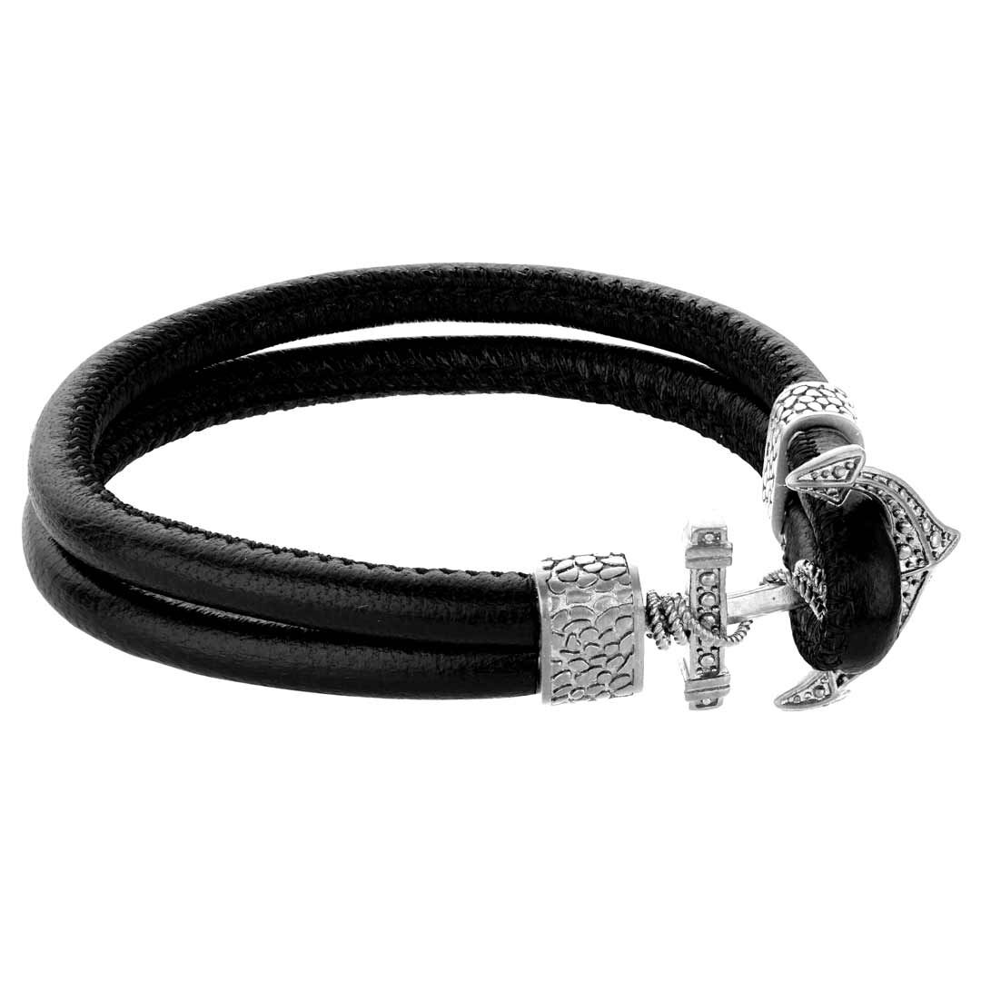Benett Anchor Stainless Steel and Leather Bracelet